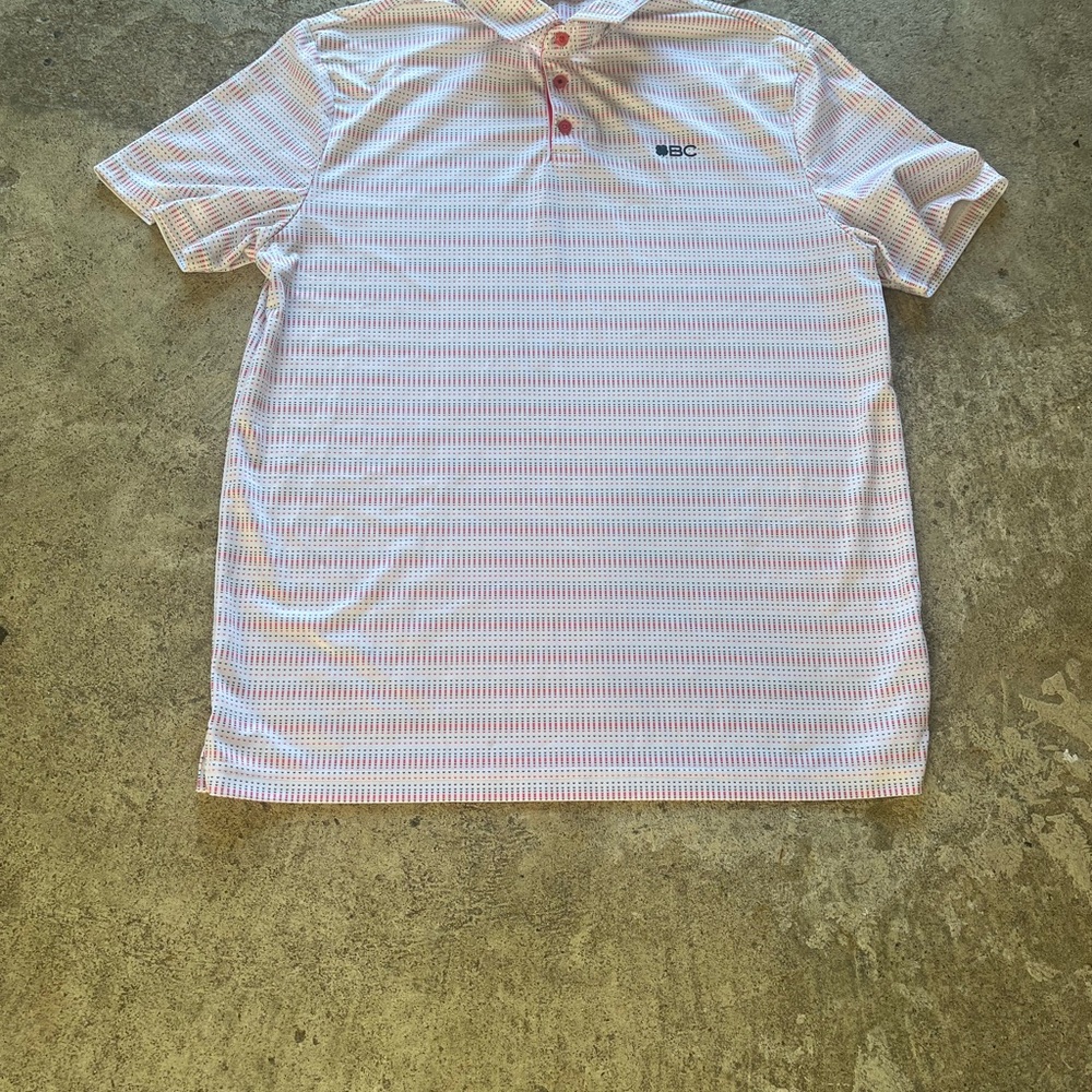BC Golf Men's White & Pink Striped Polo Shirt